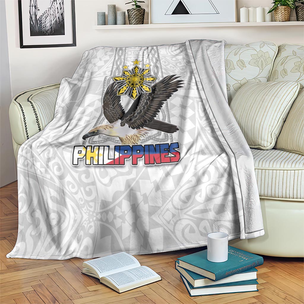 Philippines Eagle Week Blanket Polynesian Pattern Barong Style LT03 White - Polynesian Pride