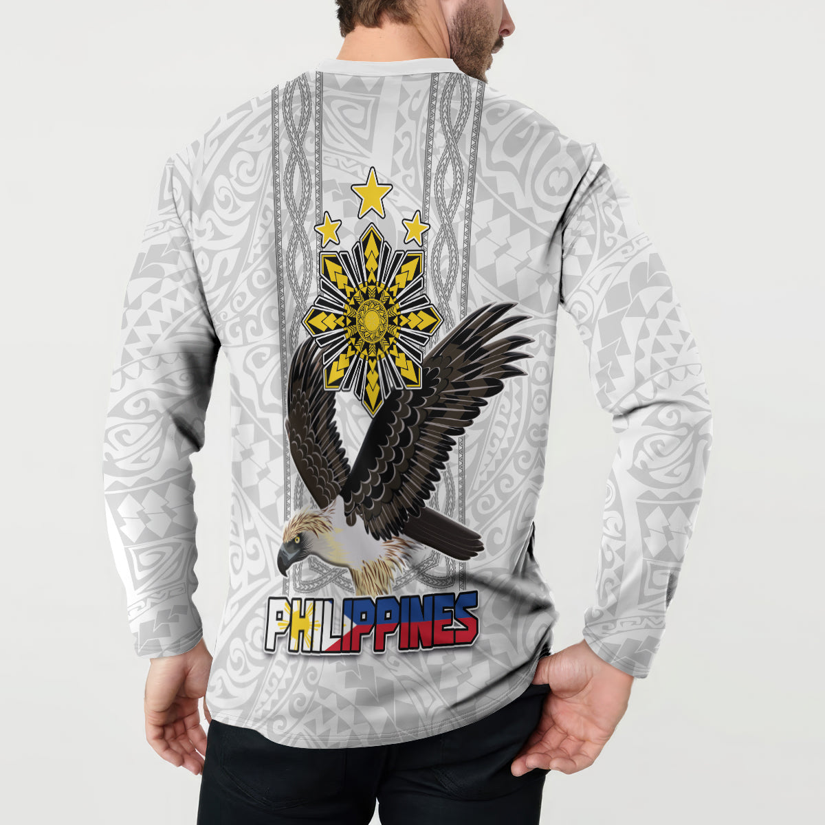 Philippines Eagle Week Button Sweatshirt Polynesian Pattern Barong Style LT03 - Polynesian Pride