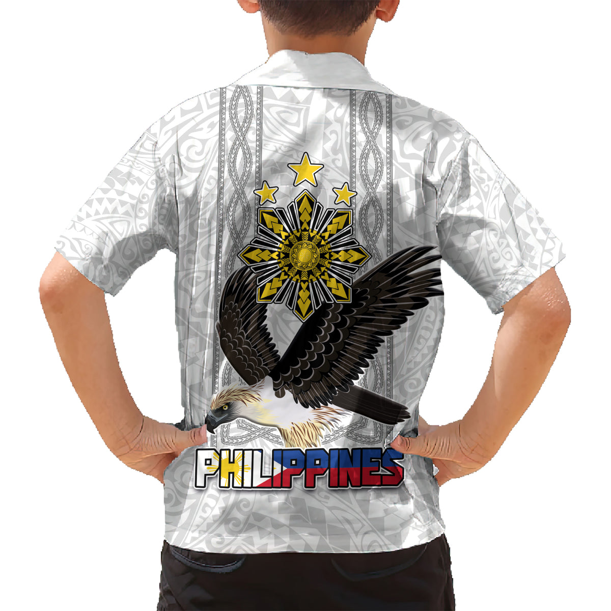 Philippines Eagle Week Kid Hawaiian Shirt Polynesian Pattern Barong Style LT03 - Polynesian Pride