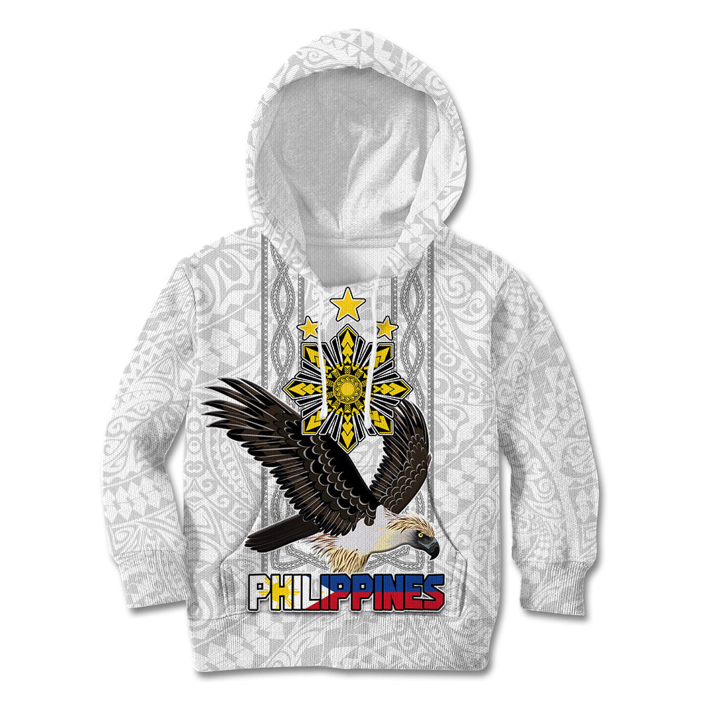 Philippines Eagle Week Kid Hoodie Polynesian Pattern Barong Style LT03 Hoodie White - Polynesian Pride
