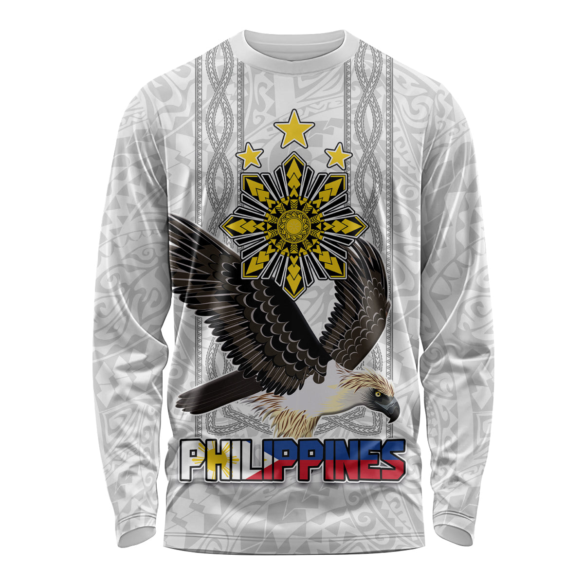 Philippines Eagle Week Long Sleeve Shirt Polynesian Pattern Barong Style LT03 Unisex White - Polynesian Pride
