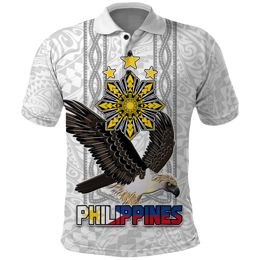 Philippines Eagle Week Polo Shirt Polynesian Pattern Barong Style LT03 White - Polynesian Pride