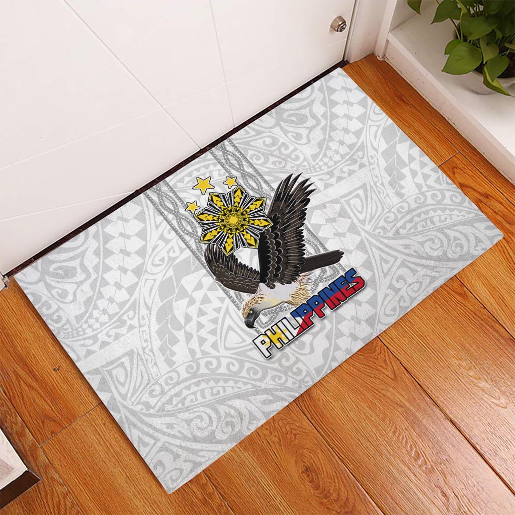 Philippines Eagle Week Rubber Doormat Polynesian Pattern Barong Style LT03 White - Polynesian Pride