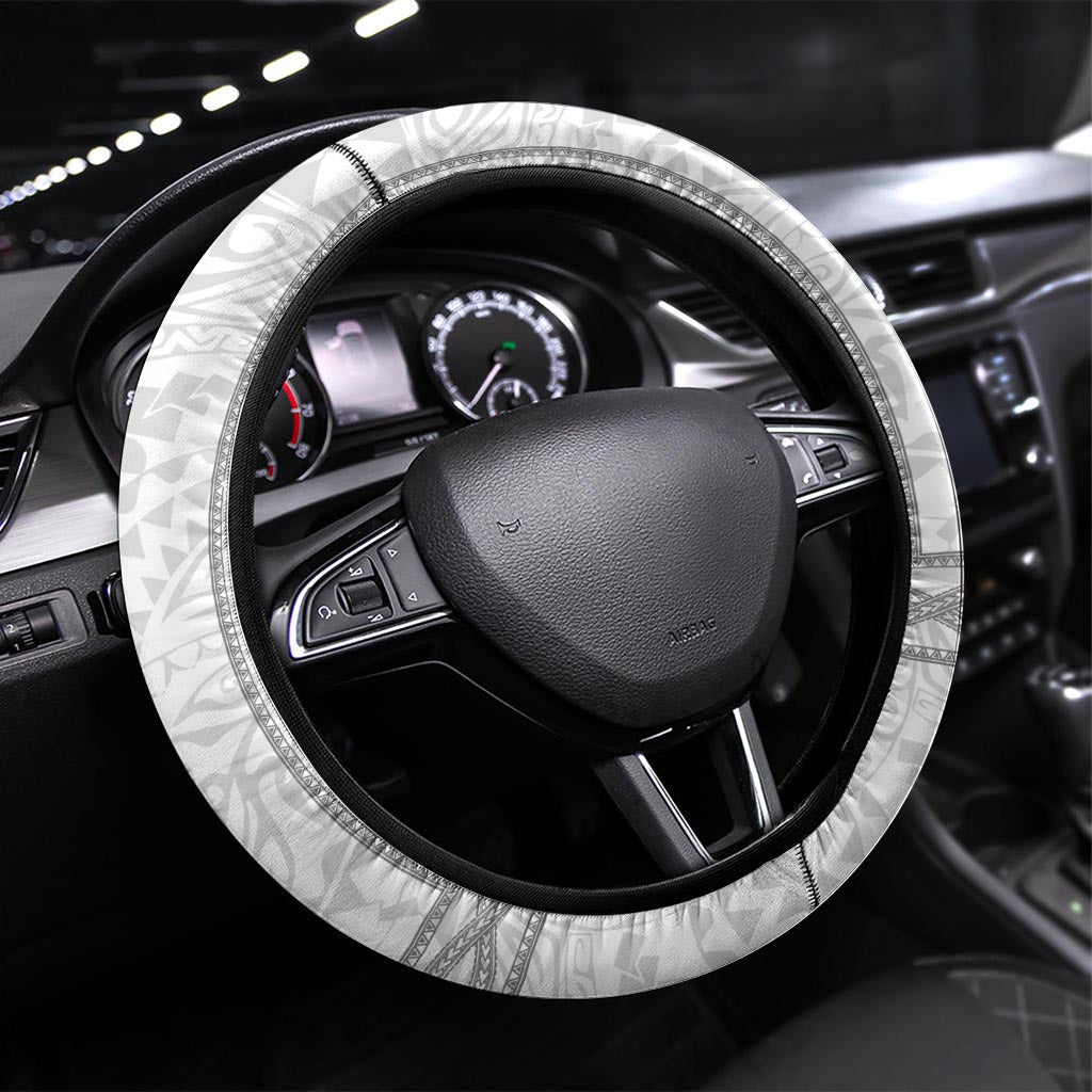 Philippines Eagle Week Steering Wheel Cover Polynesian Pattern Barong Style LT03 Universal Fit White - Polynesian Pride