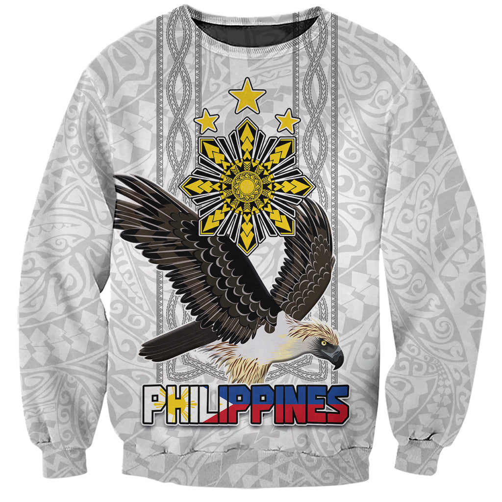 Philippines Eagle Week Sweatshirt Polynesian Pattern Barong Style LT03 Unisex White - Polynesian Pride