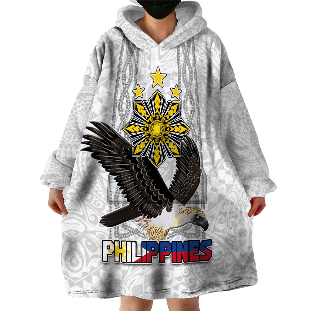 Philippines Eagle Week Wearable Blanket Hoodie Polynesian Pattern Barong Style LT03 - Polynesian Pride