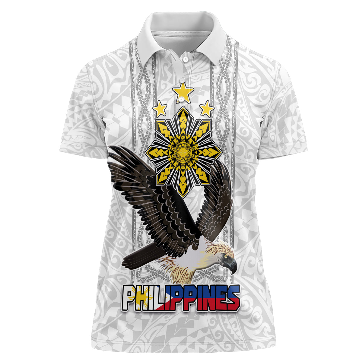 Philippines Eagle Week Women Polo Shirt Polynesian Pattern Barong Style LT03 Female White - Polynesian Pride