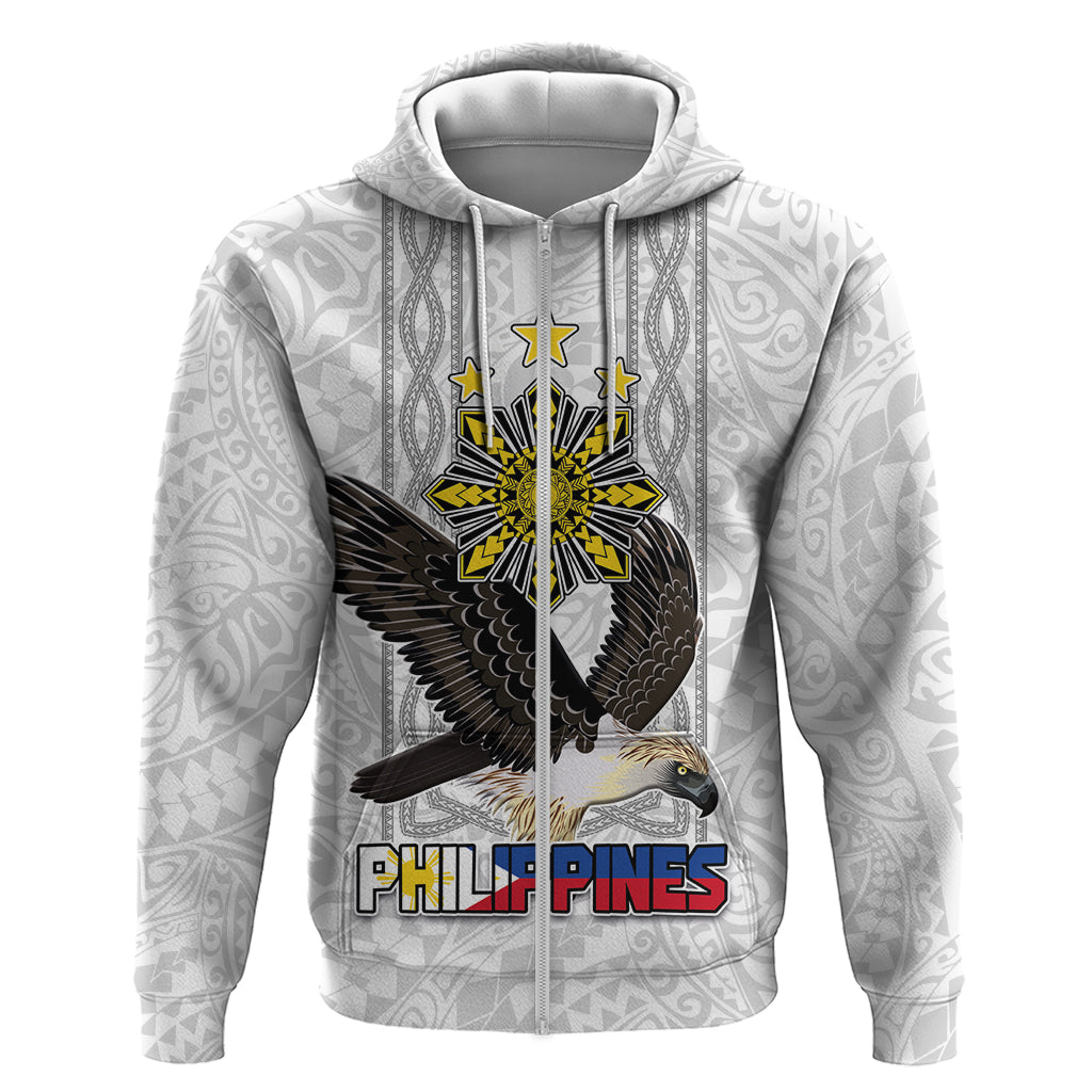 Philippines Eagle Week Zip Hoodie Polynesian Pattern Barong Style LT03 Zip Hoodie White - Polynesian Pride