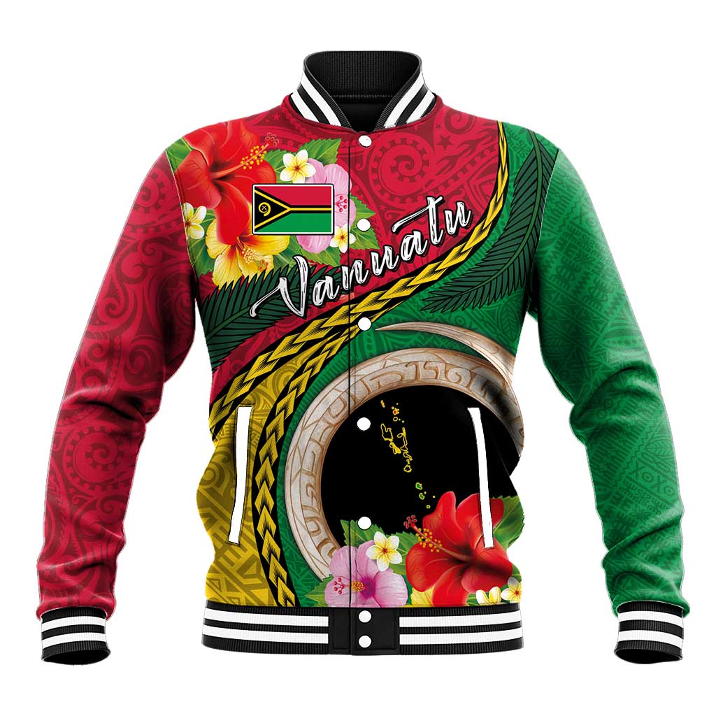 Vanuatu Tribal Boar Tusk Baseball Jacket Tropical Plants with Namele and Melanesian Pattern LT03 Unisex Red - Polynesian Pride