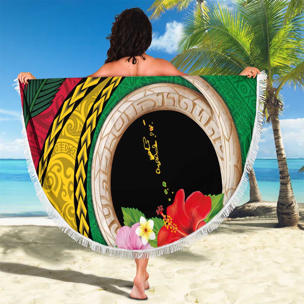 Vanuatu Tribal Boar Tusk Beach Blanket Tropical Plants with Namele and Melanesian Pattern LT03 - Polynesian Pride