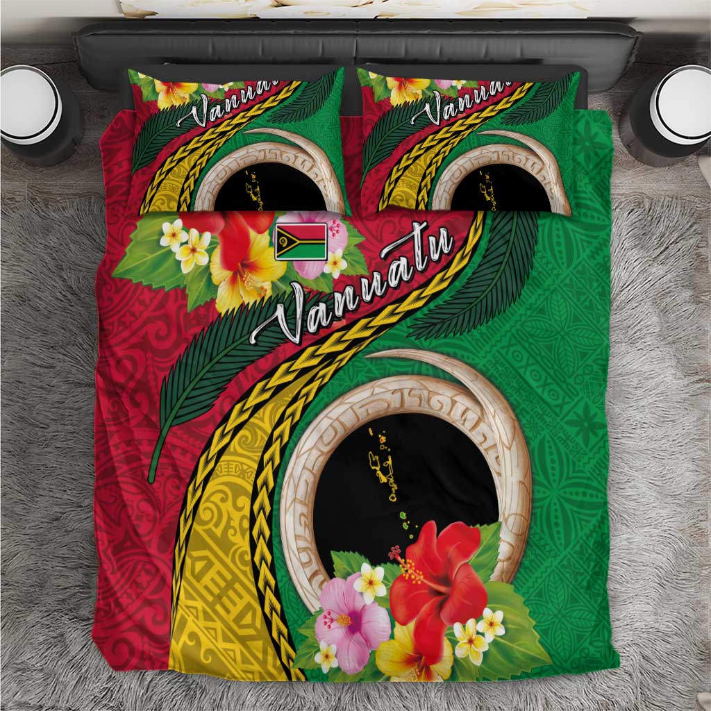 Vanuatu Tribal Boar Tusk Bedding Set Tropical Plants with Namele and Melanesian Pattern LT03 Red - Polynesian Pride