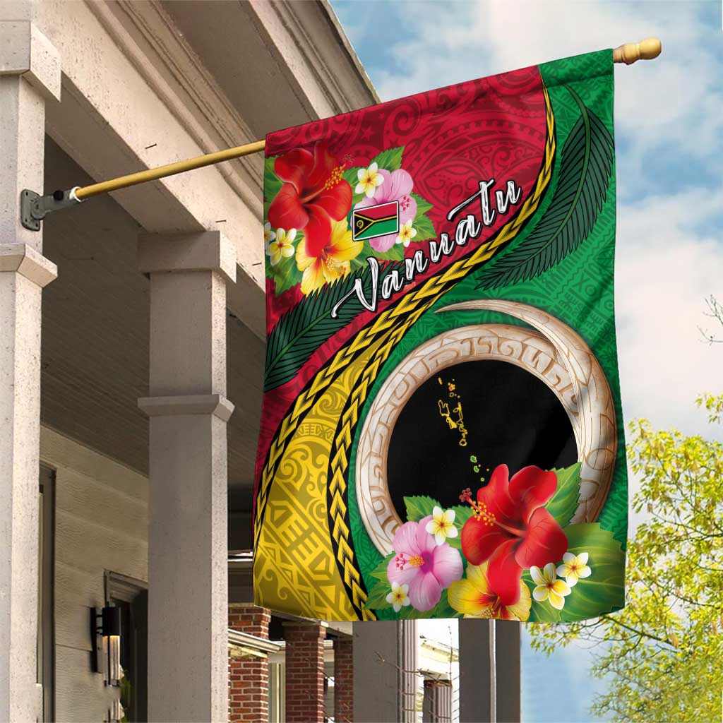 Vanuatu Tribal Boar Tusk Garden Flag Tropical Plants with Namele and Melanesian Pattern LT03 House Flag Red - Polynesian Pride