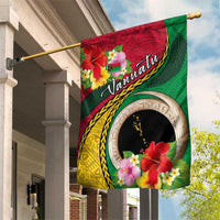 Vanuatu Tribal Boar Tusk Garden Flag Tropical Plants with Namele and Melanesian Pattern LT03 House Flag Red - Polynesian Pride