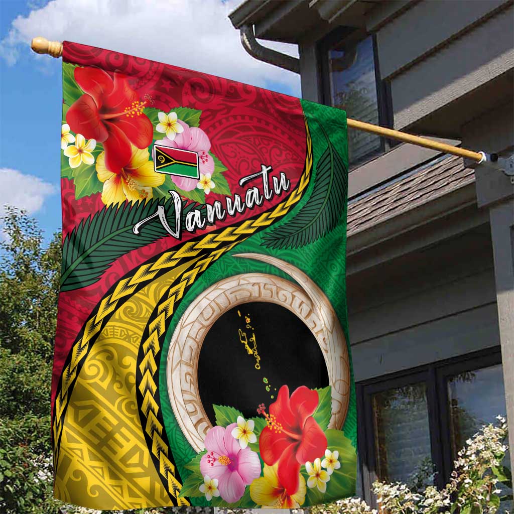Vanuatu Tribal Boar Tusk Garden Flag Tropical Plants with Namele and Melanesian Pattern LT03 - Polynesian Pride