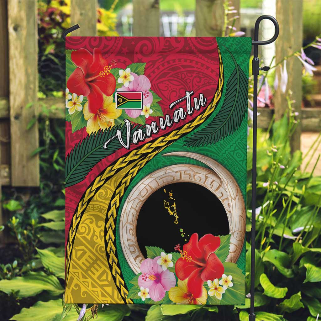 Vanuatu Tribal Boar Tusk Garden Flag Tropical Plants with Namele and Melanesian Pattern LT03 Garden Flag Red - Polynesian Pride