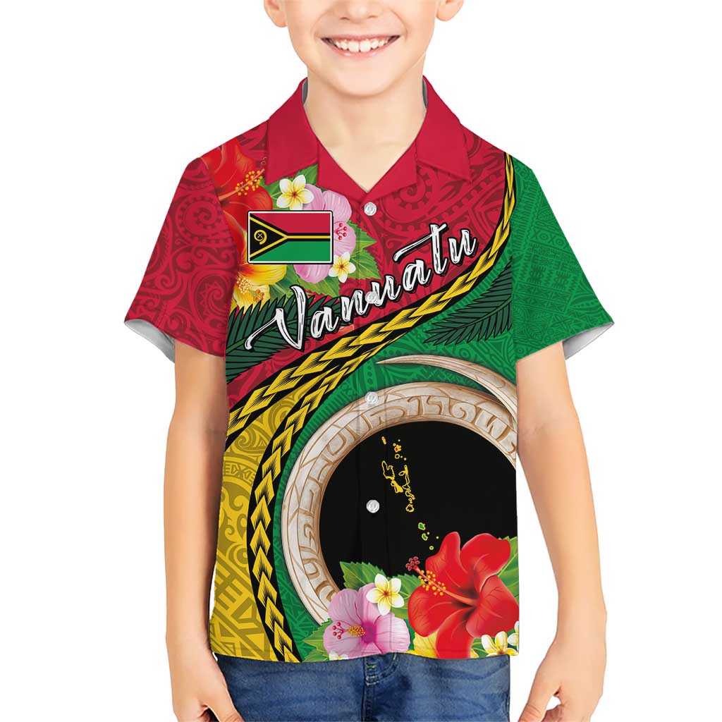 Vanuatu Tribal Boar Tusk Kid Hawaiian Shirt Tropical Plants with Namele and Melanesian Pattern LT03 Kid Red - Polynesian Pride