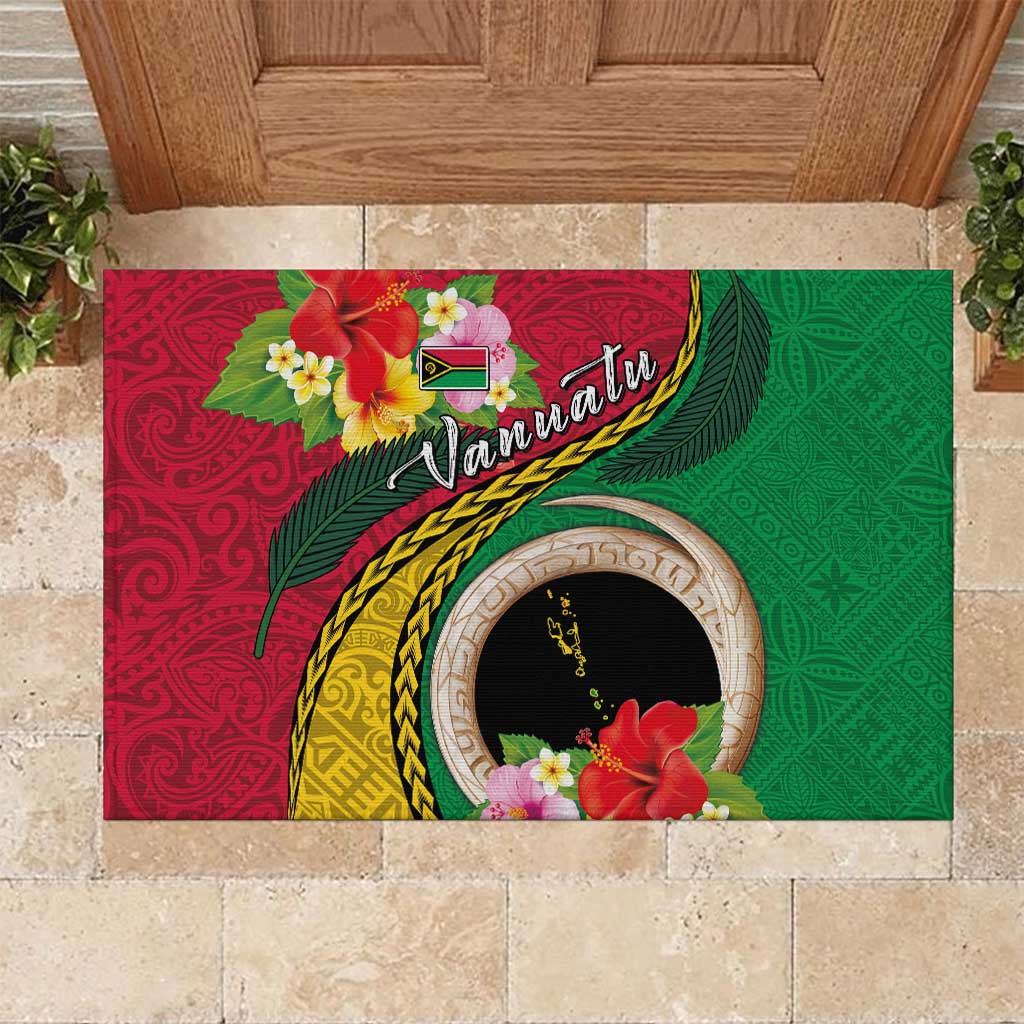 Vanuatu Tribal Boar Tusk Rubber Doormat Tropical Plants with Namele and Melanesian Pattern LT03 Red - Polynesian Pride