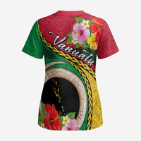 Vanuatu Tribal Boar Tusk Scrub Top Tropical Plants with Namele and Melanesian Pattern LT03 - Polynesian Pride