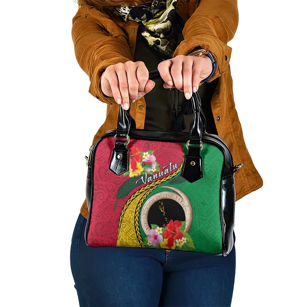 Vanuatu Tribal Boar Tusk Shoulder Handbag Tropical Plants with Namele and Melanesian Pattern LT03 One Size Red - Polynesian Pride