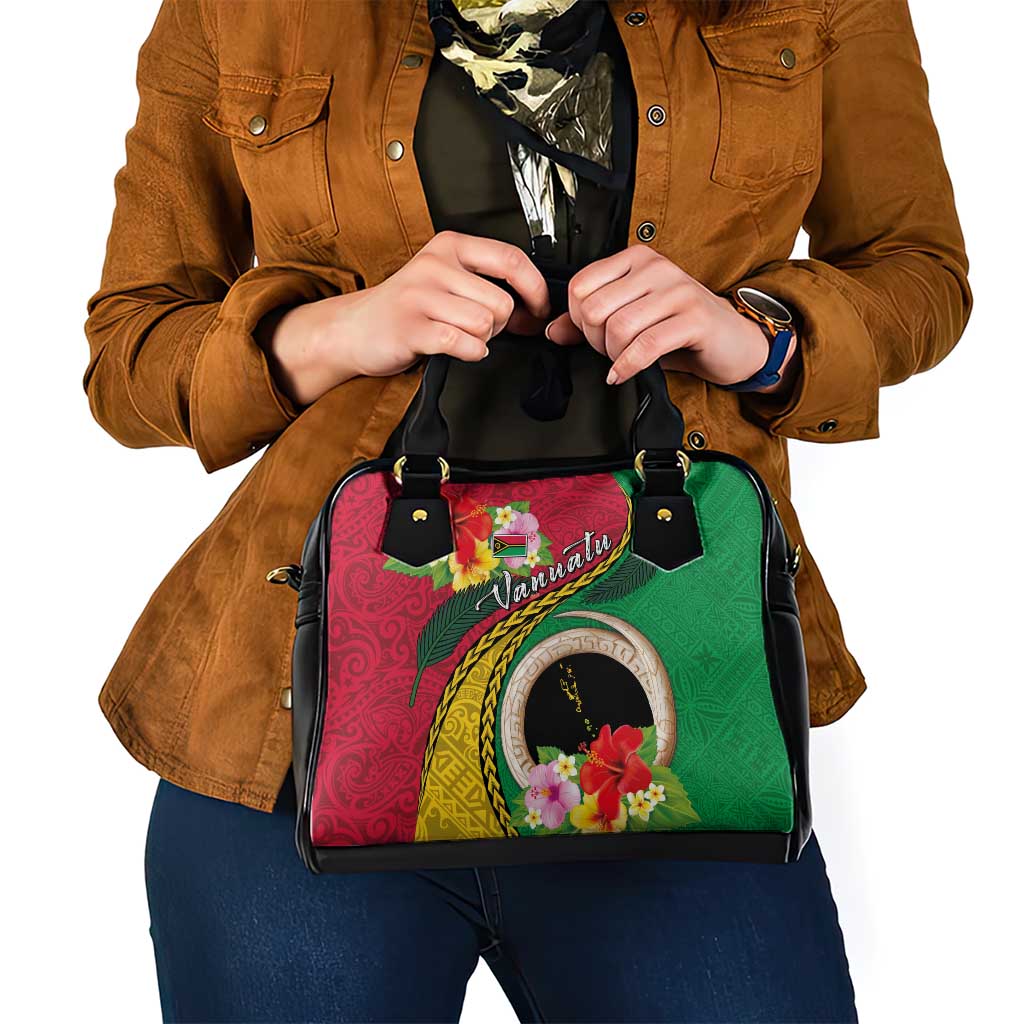Vanuatu Tribal Boar Tusk Shoulder Handbag Tropical Plants with Namele and Melanesian Pattern LT03 - Polynesian Pride