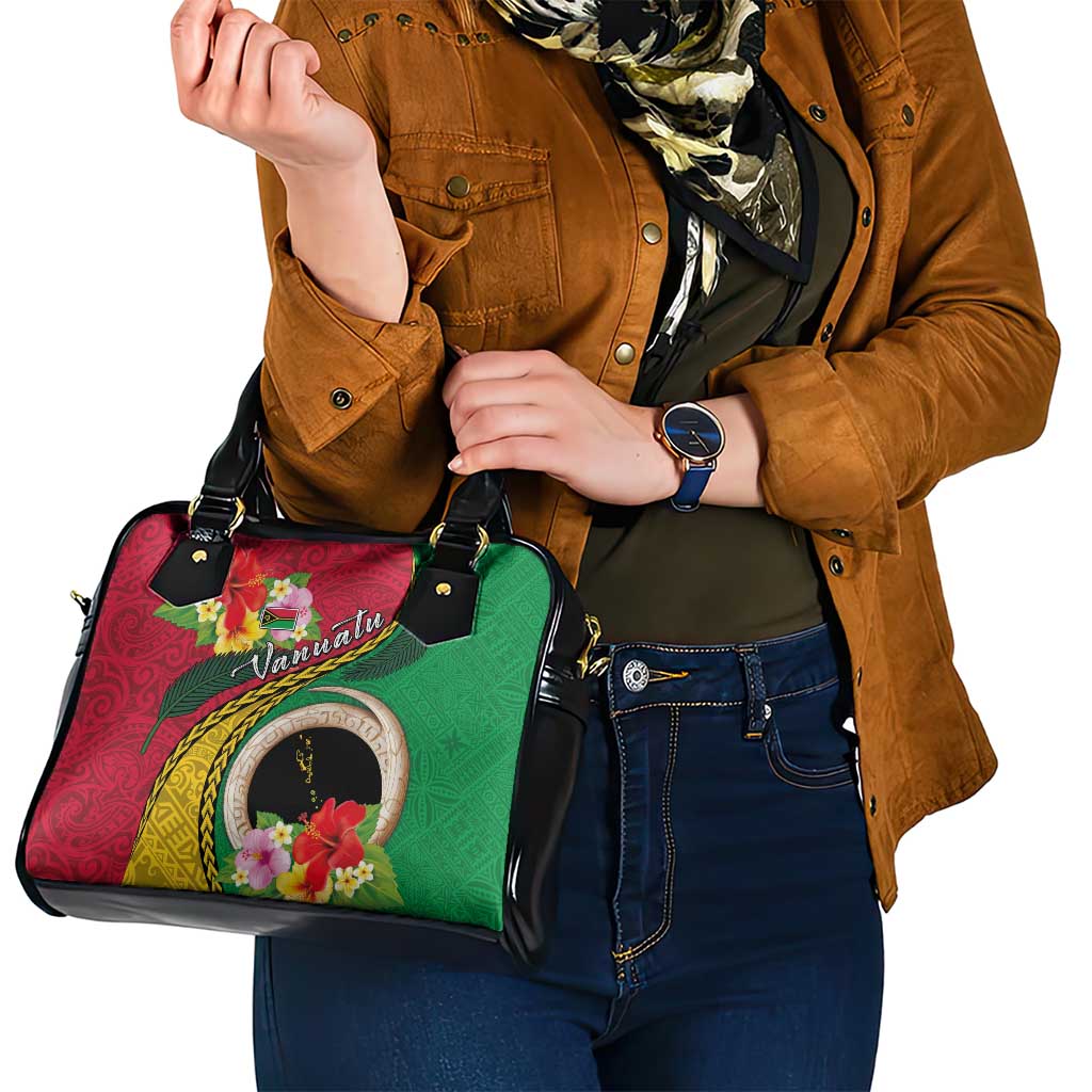 Vanuatu Tribal Boar Tusk Shoulder Handbag Tropical Plants with Namele and Melanesian Pattern LT03 - Polynesian Pride