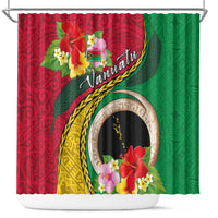 Vanuatu Tribal Boar Tusk Shower Curtain Tropical Plants with Namele and Melanesian Pattern LT03 Red - Polynesian Pride