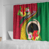Vanuatu Tribal Boar Tusk Shower Curtain Tropical Plants with Namele and Melanesian Pattern LT03 - Polynesian Pride