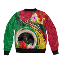 Vanuatu Tribal Boar Tusk Sleeve Zip Bomber Jacket Tropical Plants with Namele and Melanesian Pattern LT03 - Polynesian Pride