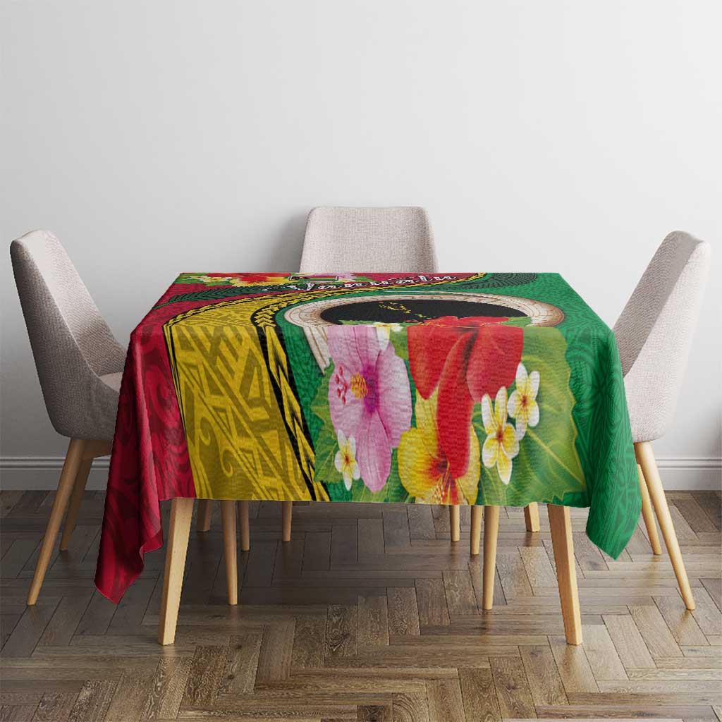 Vanuatu Tribal Boar Tusk Tablecloth Tropical Plants with Namele and Melanesian Pattern LT03 - Polynesian Pride