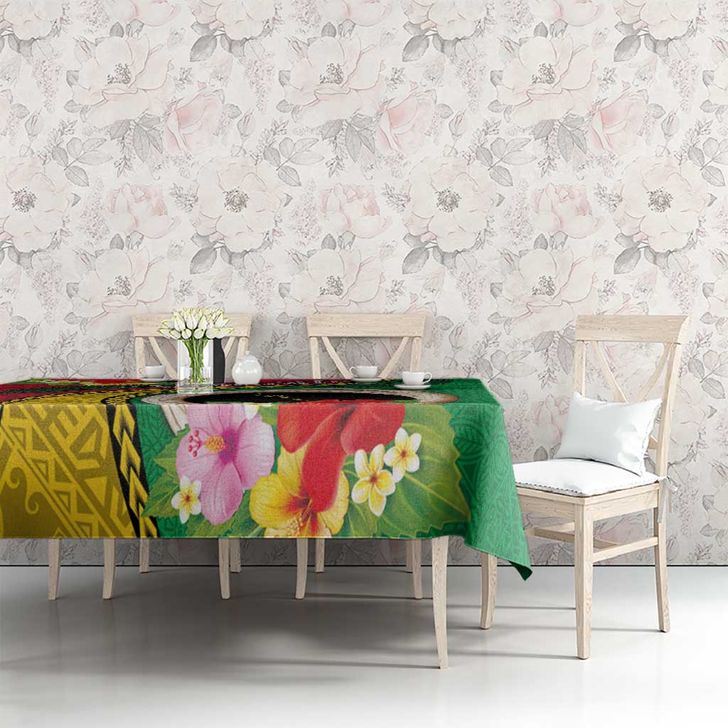 Vanuatu Tribal Boar Tusk Tablecloth Tropical Plants with Namele and Melanesian Pattern LT03 - Polynesian Pride