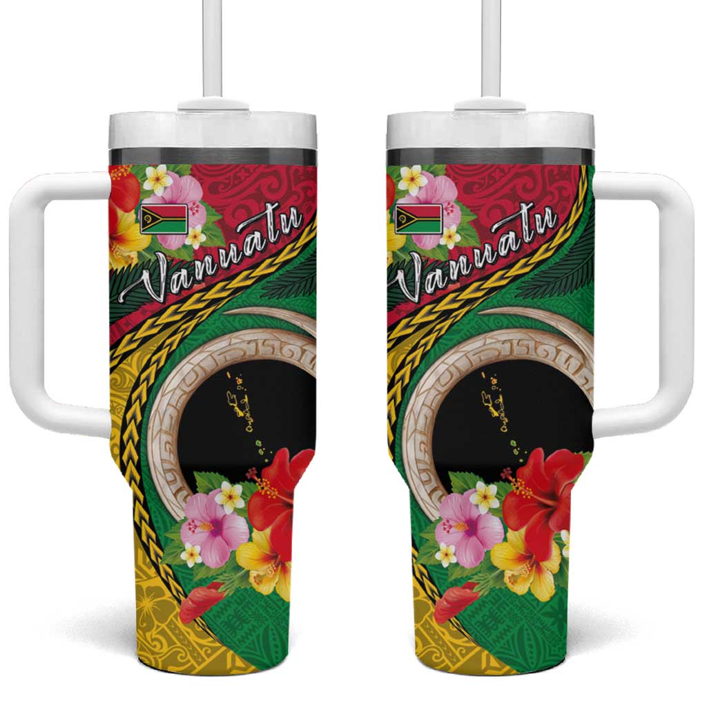 Vanuatu Tribal Boar Tusk Tumbler With Handle Tropical Plants with Namele and Melanesian Pattern LT03 One Size: 40 oz Red - Polynesian Pride