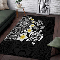 Hawaiian Plumeria Turtles Area Rug Polynesian Art Tattoo LT03 Black - Polynesian Pride
