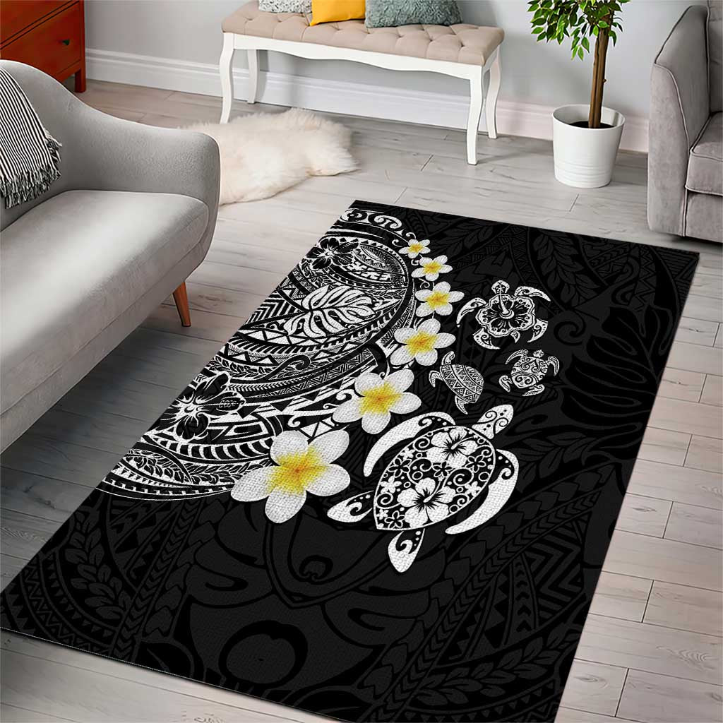 Hawaiian Plumeria Turtles Area Rug Polynesian Art Tattoo LT03 - Polynesian Pride