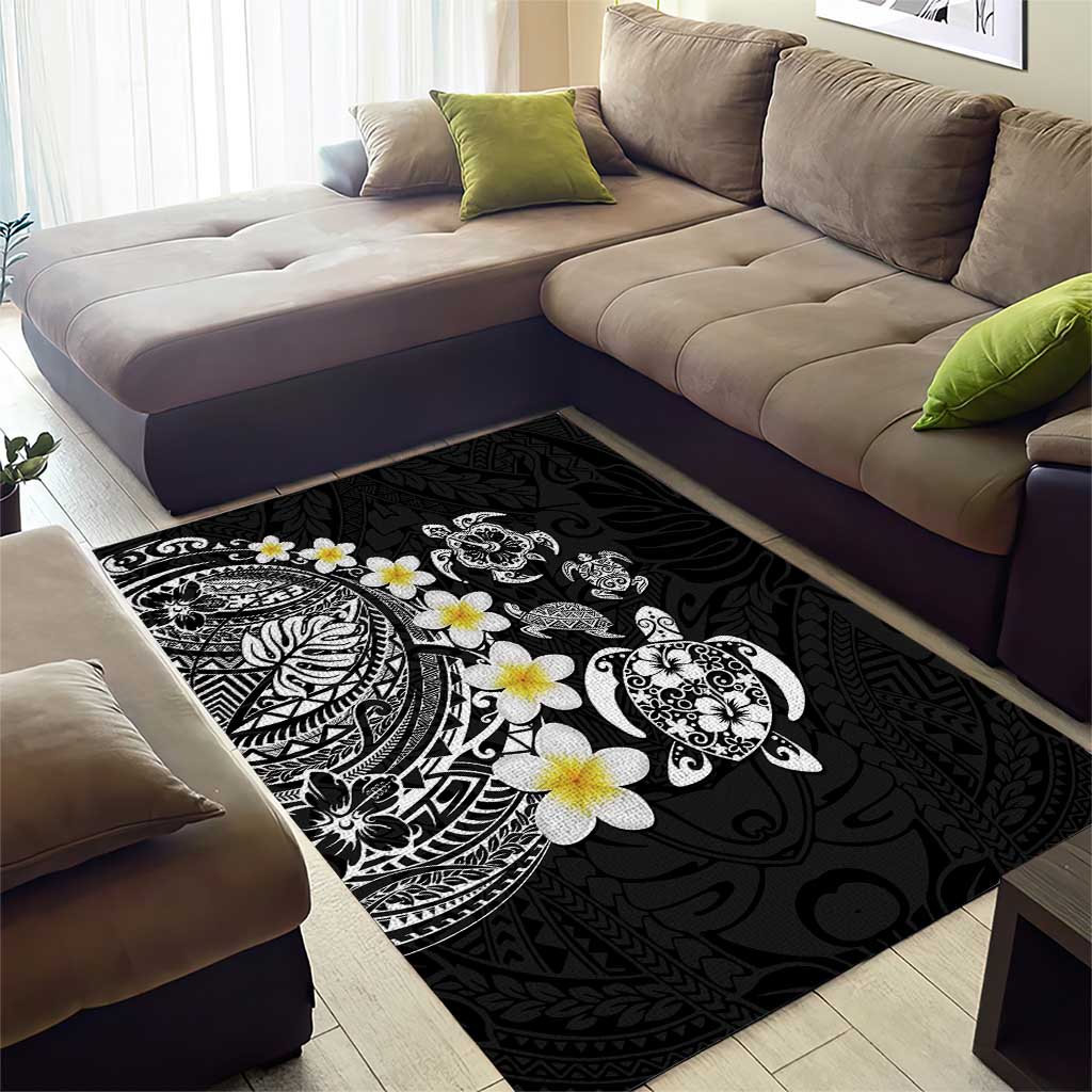 Hawaiian Plumeria Turtles Area Rug Polynesian Art Tattoo LT03 - Polynesian Pride