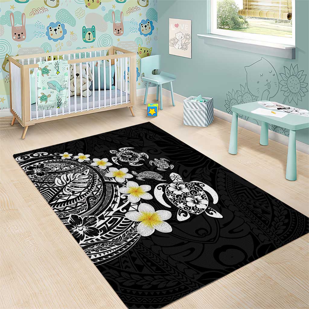 Hawaiian Plumeria Turtles Area Rug Polynesian Art Tattoo LT03 - Polynesian Pride