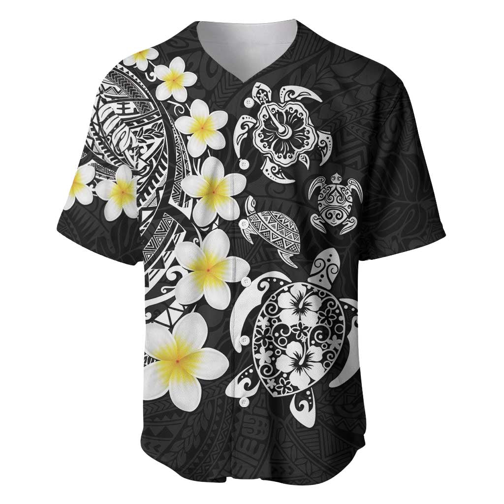 Hawaiian Plumeria Turtles Baseball Jersey Polynesian Art Tattoo LT03 Black - Polynesian Pride