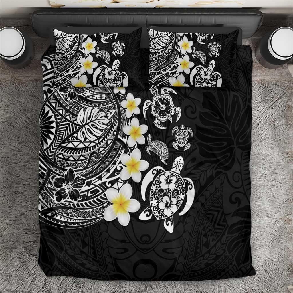Hawaiian Plumeria Turtles Bedding Set Polynesian Art Tattoo LT03 Black - Polynesian Pride
