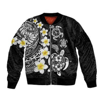 Hawaiian Plumeria Turtles Bomber Jacket Polynesian Art Tattoo LT03 Unisex Black - Polynesian Pride