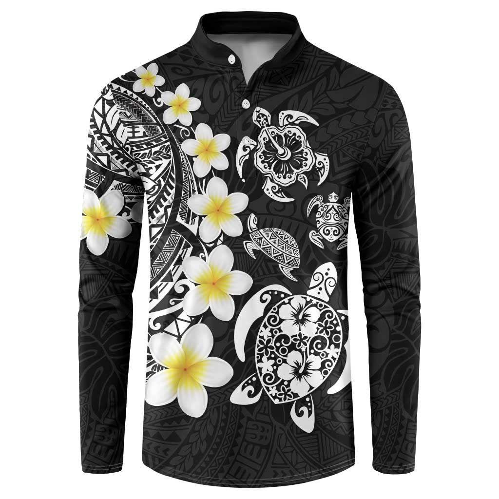 Hawaiian Plumeria Turtles Button Sweatshirt Polynesian Art Tattoo LT03 Black - Polynesian Pride