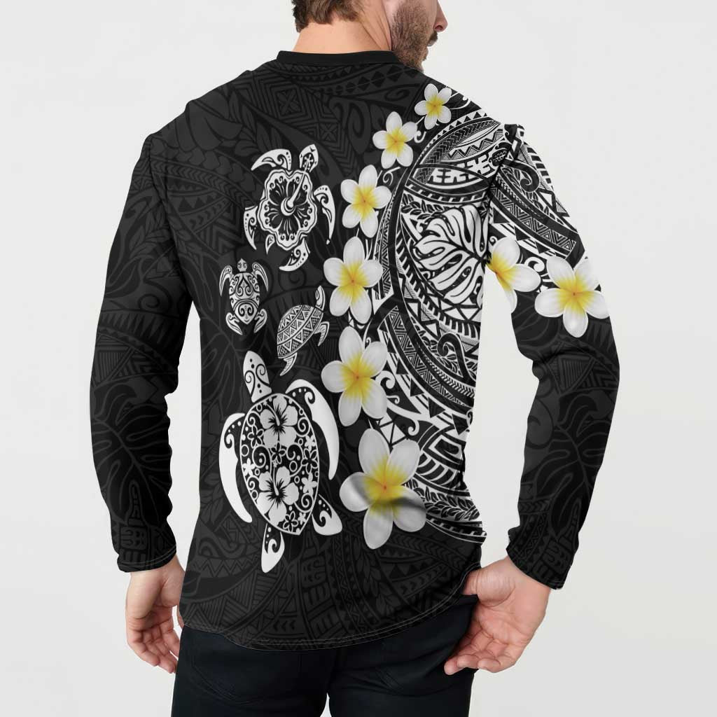 Hawaiian Plumeria Turtles Button Sweatshirt Polynesian Art Tattoo LT03 - Polynesian Pride