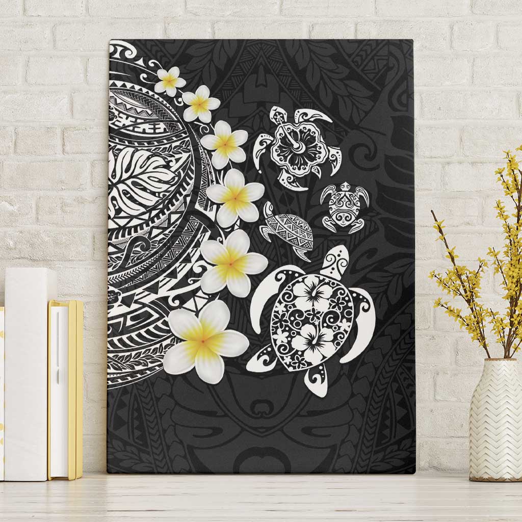 Hawaiian Plumeria Turtles Canvas Wall Art Polynesian Art Tattoo LT03 Without Frame Black - Polynesian Pride