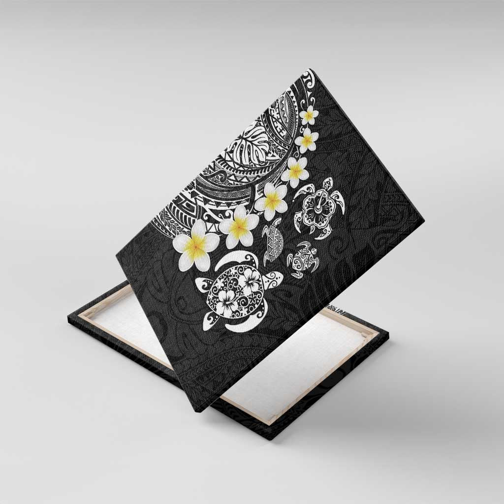 Hawaiian Plumeria Turtles Canvas Wall Art Polynesian Art Tattoo LT03 With Frame Black - Polynesian Pride