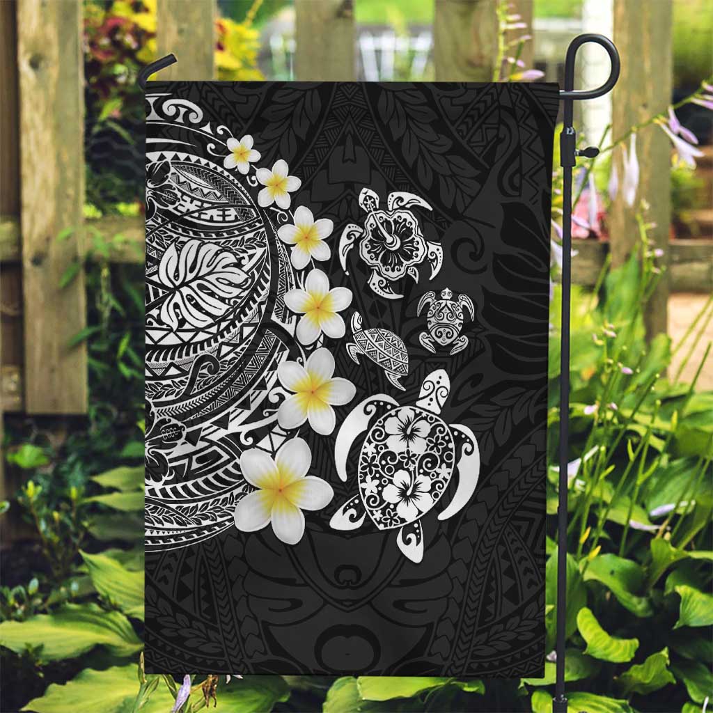 Hawaiian Plumeria Turtles Garden Flag Polynesian Art Tattoo LT03 Garden Flag Black - Polynesian Pride