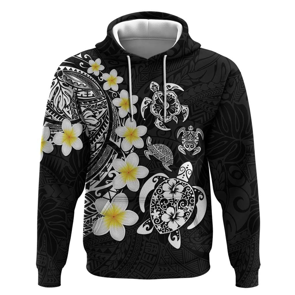 Hawaiian Plumeria Turtles Hoodie Polynesian Art Tattoo LT03 Pullover Hoodie Black - Polynesian Pride