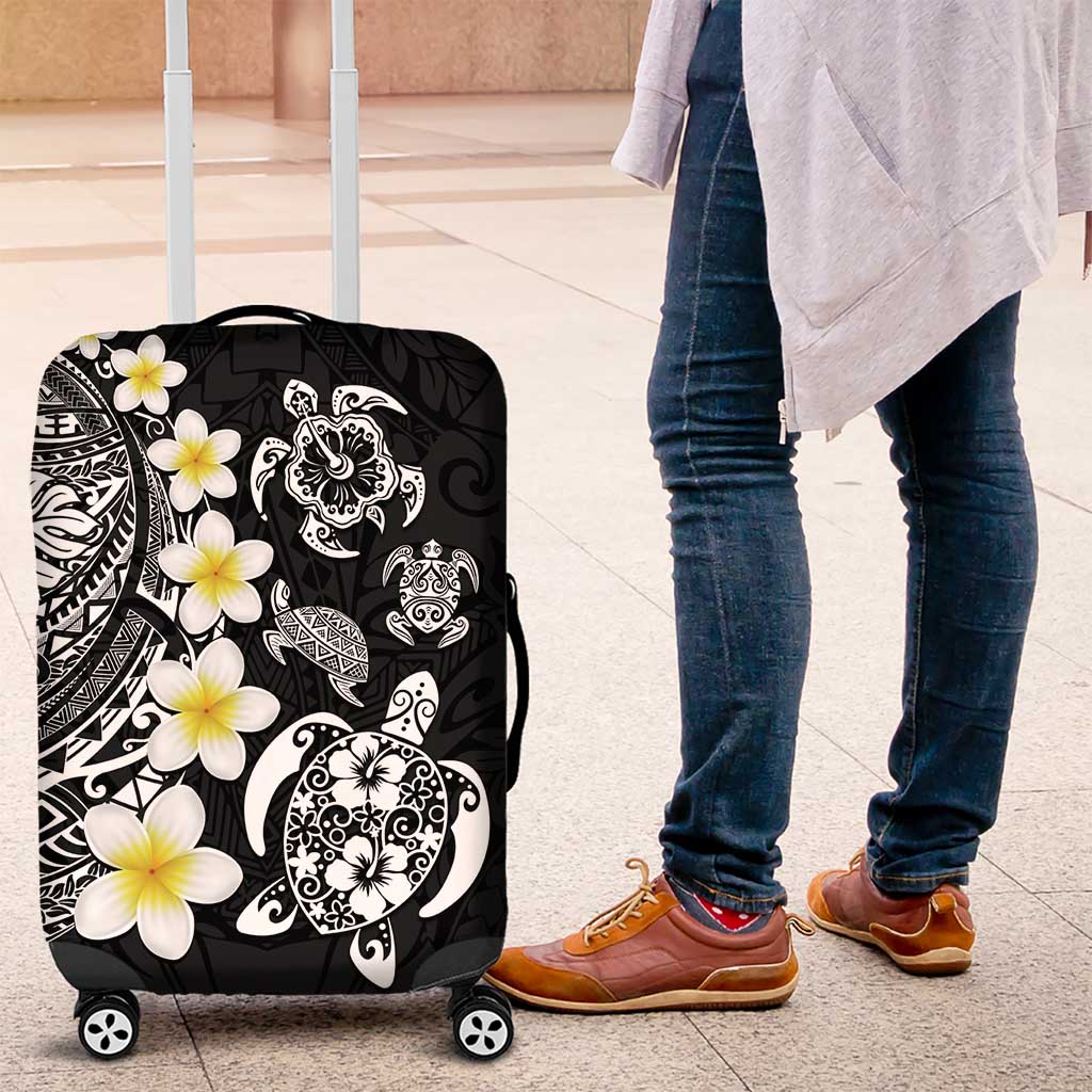 Hawaiian Plumeria Turtles Luggage Cover Polynesian Art Tattoo LT03 Black - Polynesian Pride