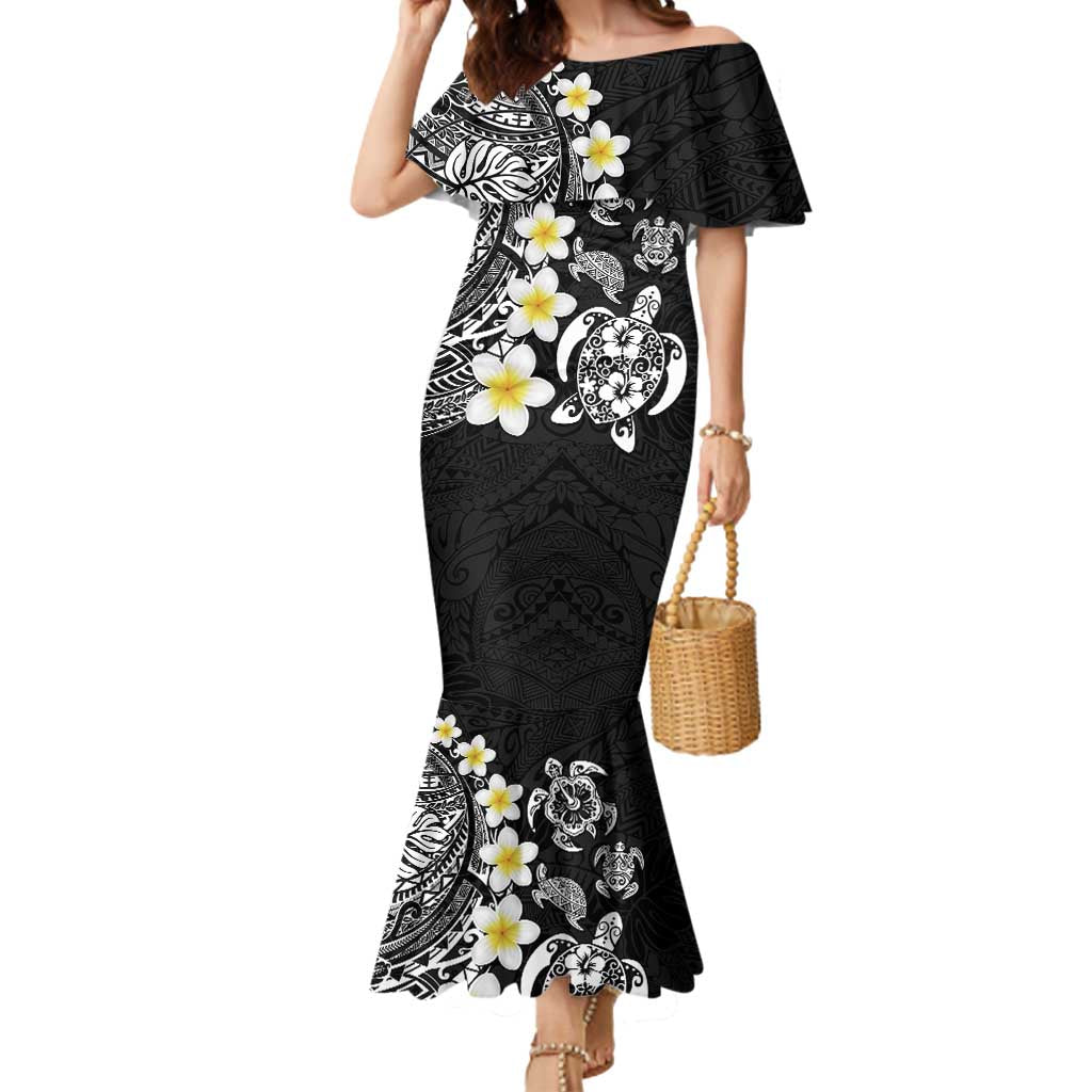 Hawaiian Plumeria Turtles Mermaid Dress Polynesian Art Tattoo LT03 Women Black - Polynesian Pride