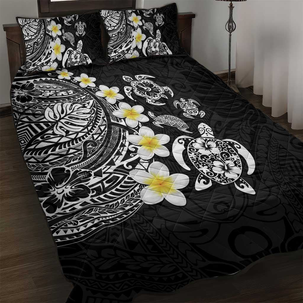 Hawaiian Plumeria Turtles Quilt Bed Set Polynesian Art Tattoo LT03 Black - Polynesian Pride