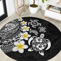 Hawaiian Plumeria Turtles Round Carpet Polynesian Art Tattoo LT03 Black - Polynesian Pride