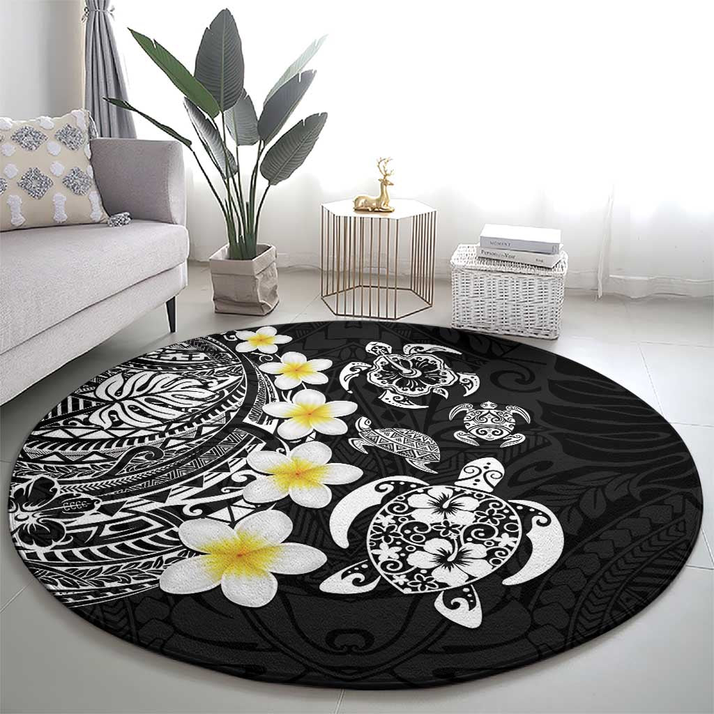 Hawaiian Plumeria Turtles Round Carpet Polynesian Art Tattoo LT03 - Polynesian Pride