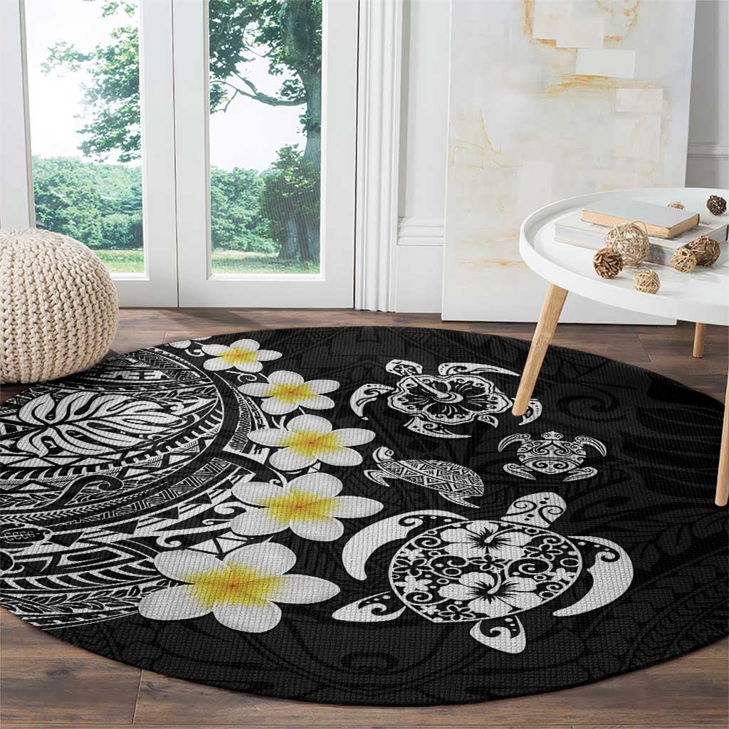 Hawaiian Plumeria Turtles Round Carpet Polynesian Art Tattoo LT03 - Polynesian Pride